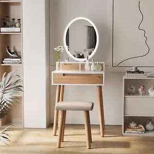 Makeup Vanity Set Dressing Table w/LED Mirror Wooden Dresser Desk Drawer Stoarge - Picture 1 of 15