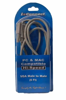 VGA Male to Male 6' Cable - idotConnect by NEW Old Stock - Beige VGA - Mac/PC - Image 1 of 2