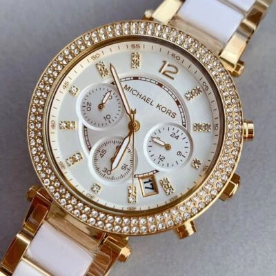 Reloj de cuarzo para mujer Michael Kors MK6119 Parker plata oro banda de dos tonos moda Foto 1 de 4