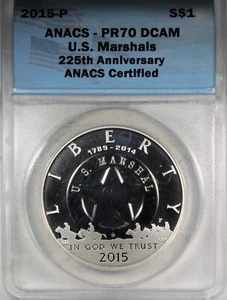 2015 US Marshals Proof Silver Dollar ANACS PR70 DCAM 225th Anniversary - Picture 1 of 2