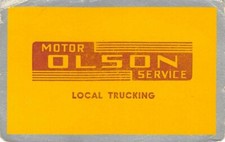 Motor Olson Service Local Trucking Advertisement Single Swap Playing Card VTG