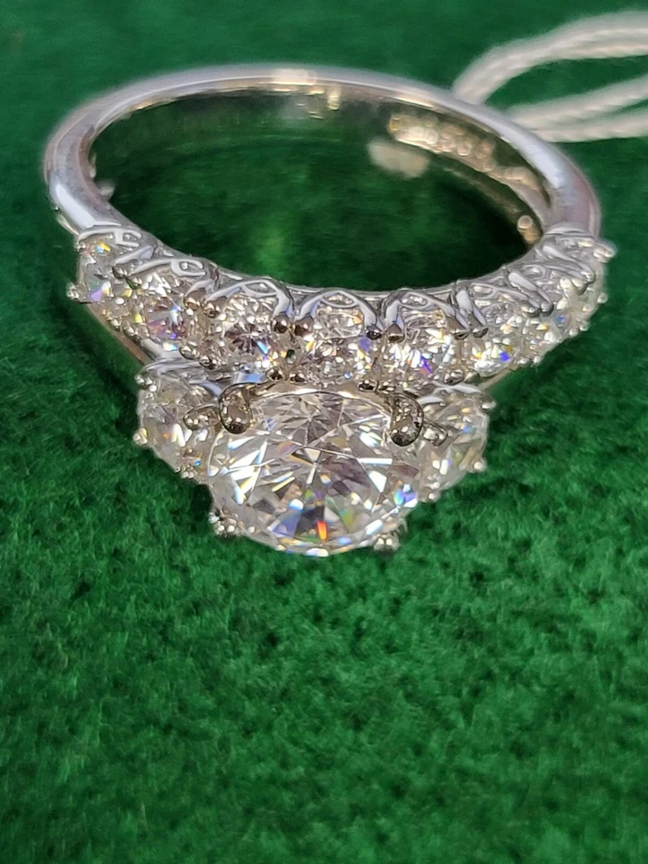 925 Swarovski Zirconia 3/Stone Ring W/8 Stone Ring. Sold Together Or Separate.  - Image 1 of 4