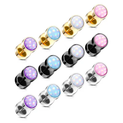 Falso Plug 316L Acciaio Illuminante Expoxy Pietra Nero Oro Argento Bianco Blu - Immagine 1 di 4