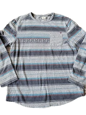 Volcom Striped Patterned Long Sleeve Pocket T Shirt Size Large Gray Y2K - Image 1 of 4