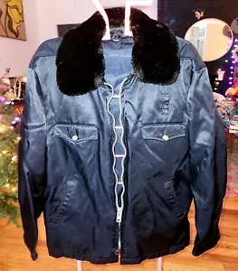Vintage Tufnyl Blauer Blue Men's Police Jacket Weather Resistant Sherpa Collar - Picture 1 of 7
