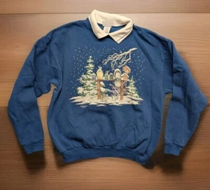 VINTAGE MORNING SUN WOMENS SWEATSHIRT SWEATER SIZE L SNOW SQUIRREL BIRDS MAILBOX - Picture 1 of 4