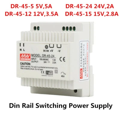 Fonte de alimentação industrial tipo comutação trilho din saída única DR-45 45W 5V-24V  - Imagem 1 de 4