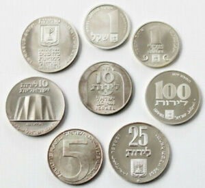Sammlung Konvolut 8 Silbermünzen Israel 166 g Silber Sheqel / Lirot 1971 - 1983
