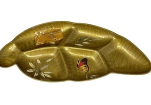 Vinage Mid Century Gold Leaf Bowl Tray Divided Bowl Made In Japan - Picture 1 of 11
