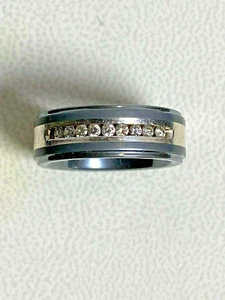 Men's Triton 8mm Tungsten Carbide and Sterling Silver.25pts Diamond Band Size: 8 - Picture 1 of 11