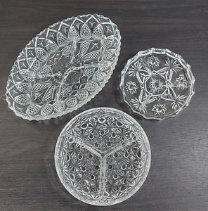 Cut Glass Divided Serving Plates x3 Section Dish Vintage Nibbles Snacks Retro - Picture 1 of 7