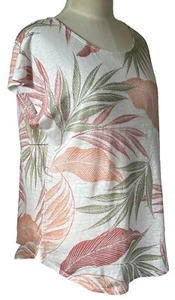 Tahari Women’s XL 100% Linen Top Short Sleeves Tropical Print - Picture 1 of 8