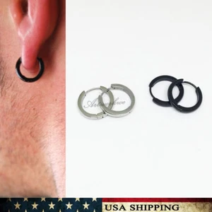 2 pares de pendientes de aro de acero inoxidable plateados/negros para hombre hip hop - Imagen 1 de 7