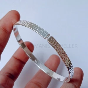 SOLID Silver Cuff Bracelets 925 Silver Hammered Adjustable Bracelets All Size - Picture 1 of 6