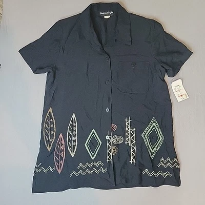 Giorgio Sant Angelo Vintage NWT Black Button Down Tunic Shirt Size11/12 Made USA - Изображение 1 из 4