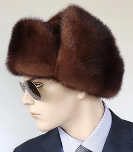 Fur Hat Mink Chapka Uschanka Aviator Cap Ski Winter Nut Brown - Picture 1 of 9