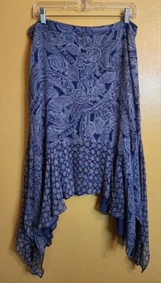 Falda Sundance Paisley Seda Pañuelo Dobladillo Boho Azul con Contraste Talla 8 Usada en Excelente Condición Foto 1 de 4