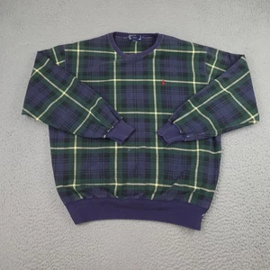 Vintage Polo Ralph Lauren Sweater Mens Large Blue Tartan Plaid Crewneck Pullover - Picture 1 of 19