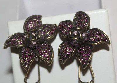 Heidi Daus  Signed Earrings pierced Jeweled Rhinestones pink Flower - Image 1 of 2