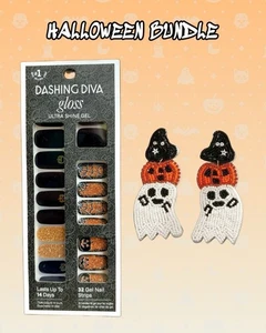 🎃HALLOWEEN KONVOLUT Dashing Diva Glanz Gel Nagelstreifen & Kürbis/Geister Ohrringe - Bild 1 von 5
