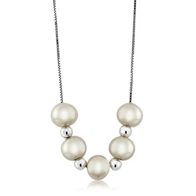 Collar de perlas cultivadas de agua dulce con cuentas de plata y cadena de caja de 18 pulgadas Foto 1 de 2