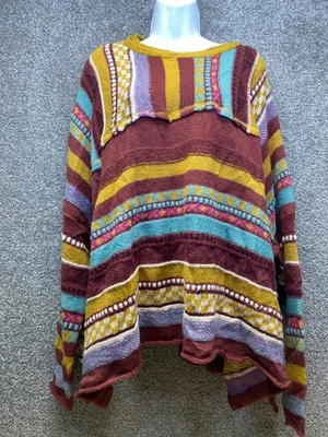 Suéter feminino cavalete padrão L boho malha colorido acrílico lã desleixado tamanho grande - Imagem 1 de 4