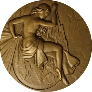 France 1957 Electricity by Pelletier Female wields Lightning in archival holder - Picture 1 of 4