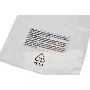 Bolsas de polietileno resellables advertencia de asfixia transparente 1,5 mil labios y cinta camisa ropa - Imagen 1 de 3