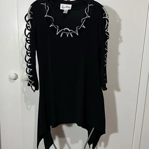 Joseph Ribkoff Ladies Black Blouse Size US10 Beautiful Scallop Detail Long Sides - Picture 1 of 10
