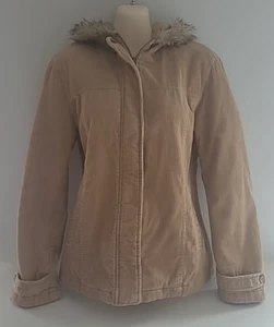 Vintage Target Corduroy Quilted Jacket Beige Faux Fur Lined Hood Women Size 12 - Picture 1 of 11