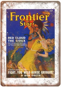 1949 Pulp Cover Frontier Stories v17 n08 insegna metallo look retrò J1469 - Foto 1 di 2