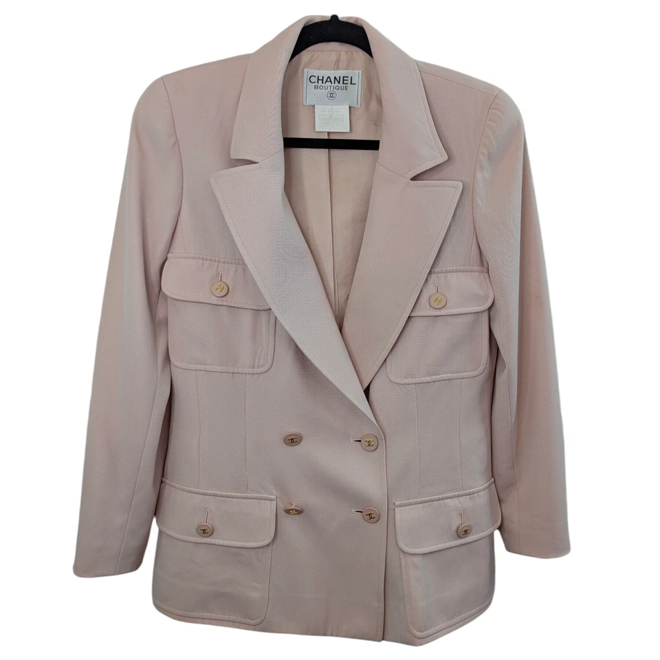 Chanel Vintage Pink Wool Double Breasted Jacket 97P Spring 1997 FR40 S M 6 8 - Image 1 of 4