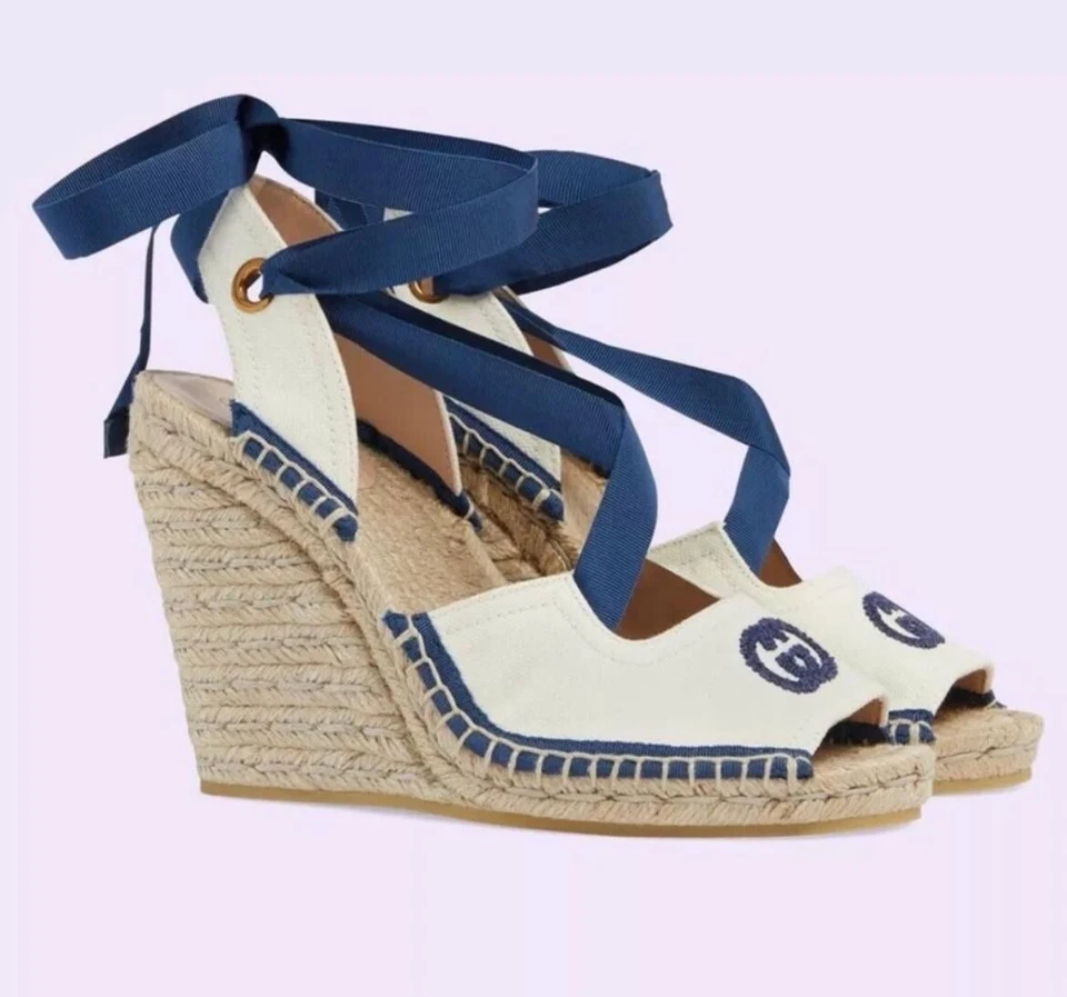 Auténtico NUEVO GUCCI ENTRELAZADO G ALPARGATA CINTA CORBATA 39.5 (US 9.5) Foto 1 de 4