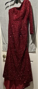 Paillettes de robe longues formelles rouges - 100 % polyester hors épaule - Photo 1/6