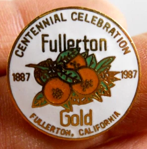 vintage 1987 Fullerton Gold Centennial California souvenir travel lapel pin - Picture 1 of 2