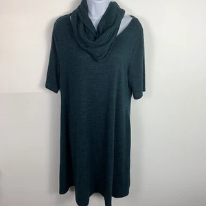 APT 9 Womens Sweater Dress sz L Dark Green Long Sleeve Detachable Scarf Stretch - Picture 1 of 12
