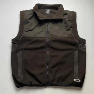 ☠️ OAKLEY 00s Brown Fleece-Nylon Sherpa Zip-up Vest Jacket L - Picture 1 of 5