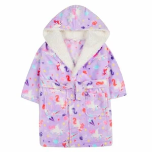 Girls UNICORN Snuggle Fleece Hooded Dressing Gown 2,3,4,5,6,7,8,9,10,11,12,13 Yr - Picture 1 of 1