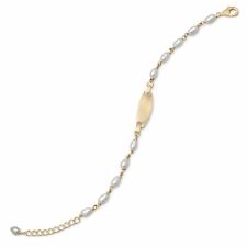 5"+1" Gold-Plated Cultured Freshwater Pearl ID Bracelet 925 Sterling Silver