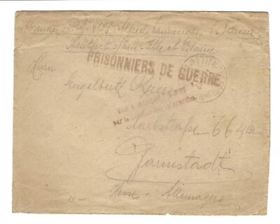 FRANCE TO GERMANY 1917 WWI PRISONER OF WAR AT ILLE ET VILAINE DATED CANCEL - Image 1 of 2