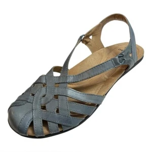 Earth Origins Brielle Blue Leather Fisherman Sandals Size 9 Closed Toe Slingback - Picture 1 of 13
