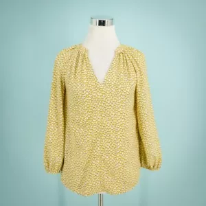 Boden Gr. 4 gelb Polly Boho Blumenmuster Schlitz V-Ausschnitt Langarm Oberteil Bluse - Bild 1 von 7