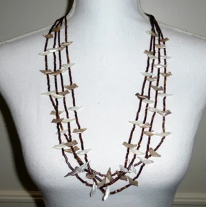Vintage 62 Golden Silver subtle MOP Song Birds 4 Strand Fetish & Heishe Necklace - Picture 1 of 7