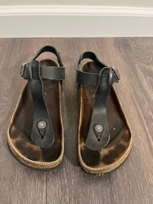 Birkenstock Kairo Black Leather T-Strap Sandal Size 37 Women’s 6 Shoe Flats - Image 1 of 4