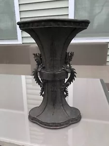 Jarrón antiguo japonés estilo Gu de bronce de la era Meiji con asas de dragón 12-1/4" - Imagen 1 de 13
