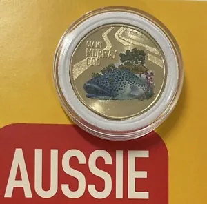 2023 AUSSIE BIG THINGS $1 Giant Murray Cod NEW COLOURED COIN -NEW MINT CONDITION - Foto 1 di 3