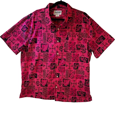 Haband Men's L Hawaiian Polynesian Geometric Tribal Pink Short Sleeve Camp Shirt - Image 1 of 4