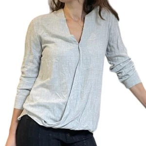 Cloth & Stone Anthropologie Gray Flannel Faux Wrap Surplice Top Shirt Blouse S - Picture 1 of 8