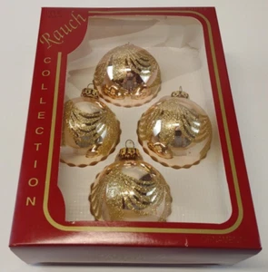 4 Vintage Rauch Collection Glas Gold Ornamente im Originalkarton 1995 - Bild 1 von 4