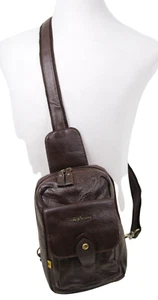 Extreme BROWN GENUINE LEATHER MEDIUM ONE SHOULDER BAG X-BODY BACKPACK - Picture 1 of 13